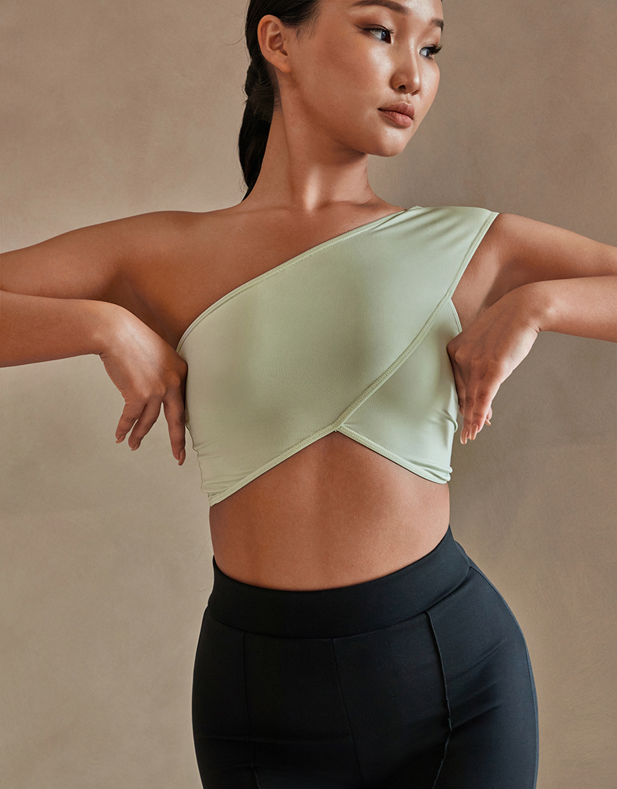 DOUBLE SKIN OVER LAY ONE SHOULDER TOP